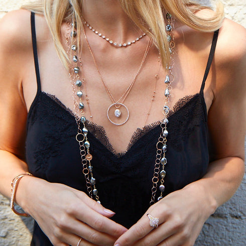 swap for our bezel-set graduated diamonds tennis necklace<br>in shop the look > glisten <span class='visuallyhidden'>Call, text 323-404-2959 for shopping help.</span>